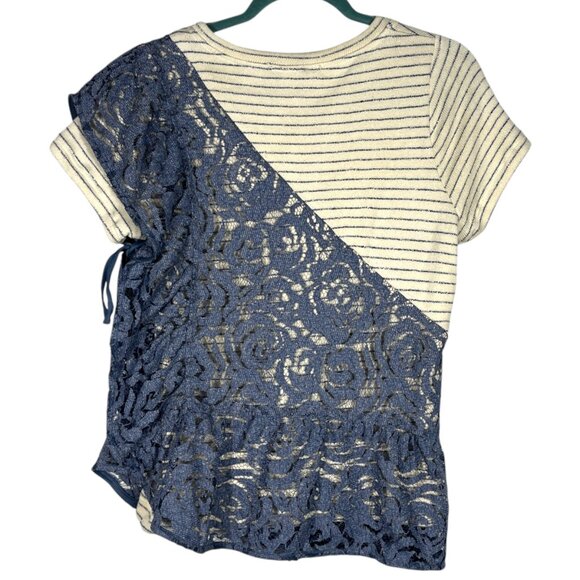 Eva Franco Womens Knit Top Sz 6 Ivory Striped Lace Overlay Bohemian Artsy Indie - Picture 2 of 7